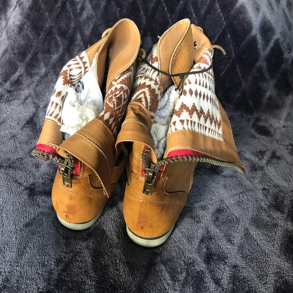Shoes | Nwt Aztec Print Adjustable Anklecombat Boots | Poshmark